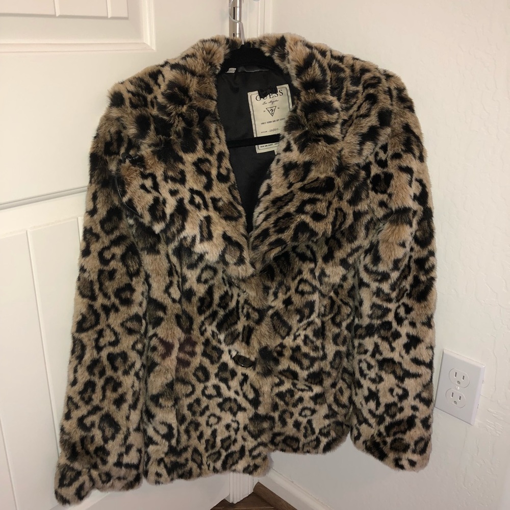 Guess Faux Leopard Print Coat